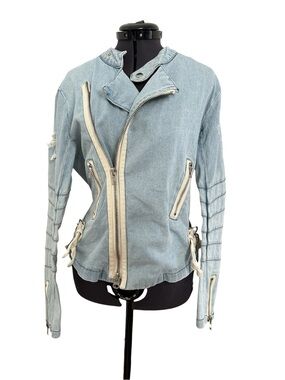 Grunge Denim Jacket Thrashed Moto Asymmetrical Zip Distressed Baddie Punk Rocker